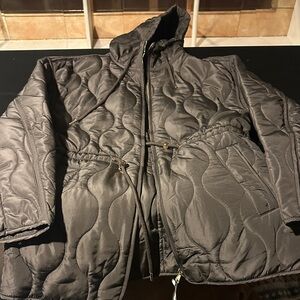 New - Quilted Hooded Jacket in brown